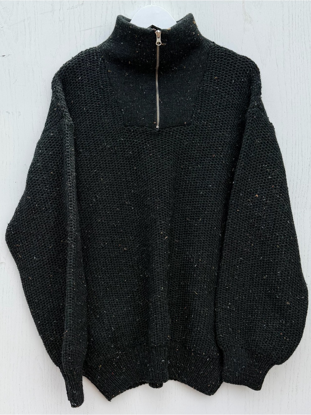 Donegal Magee Aran Knits Wool Fisherman 1/4 Zip Sweater Green Mens Size XXL